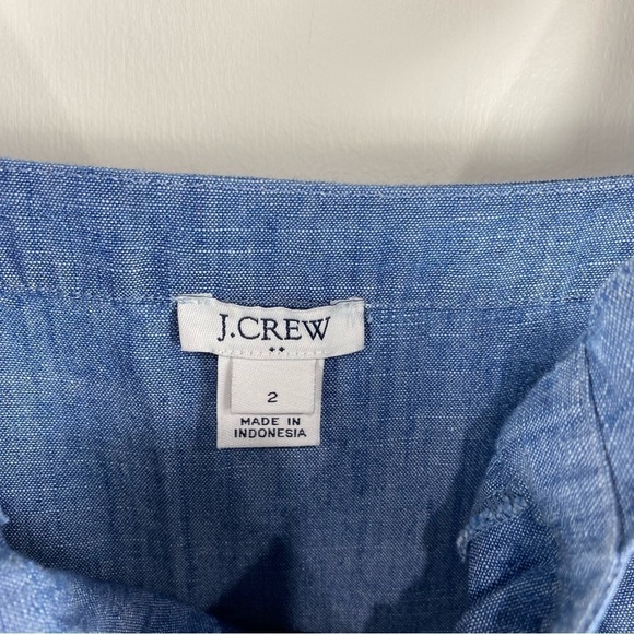 J. Crew Chambray‎ Sleeveless Full Button Up Down Summer Mini Apron Dress Size 2 - Picture 2 of 4